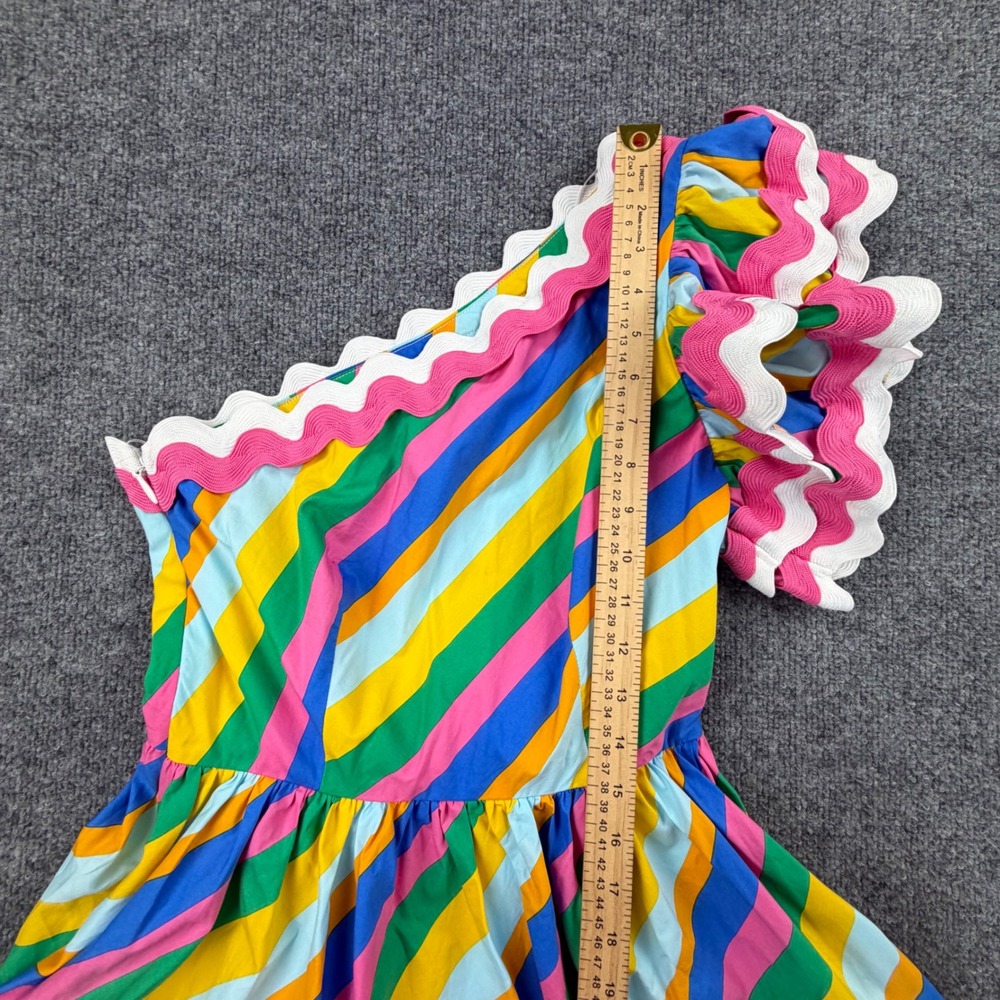 Sugarlips Womens One Shoulder Tiered Ruffle Mini Dress Multi Stripe XS NWT - Picture 4 of 8